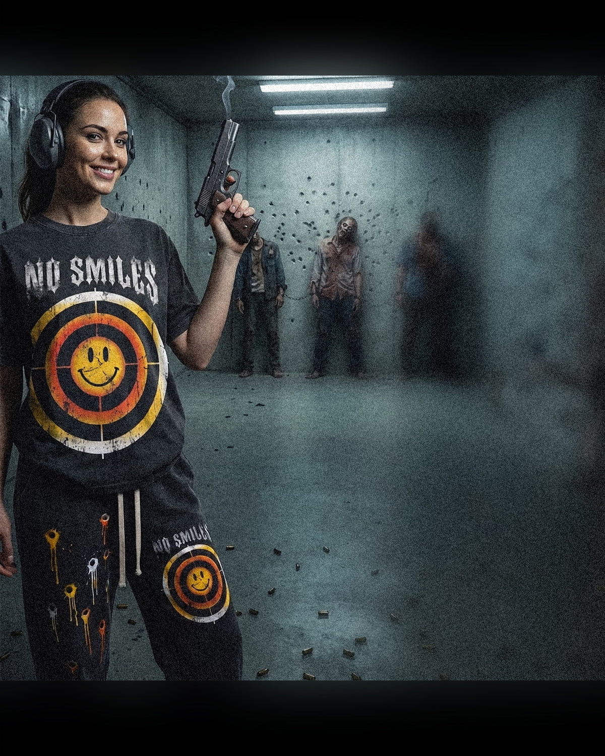 Bullseyes and Bullet Holes sweatpants at the range