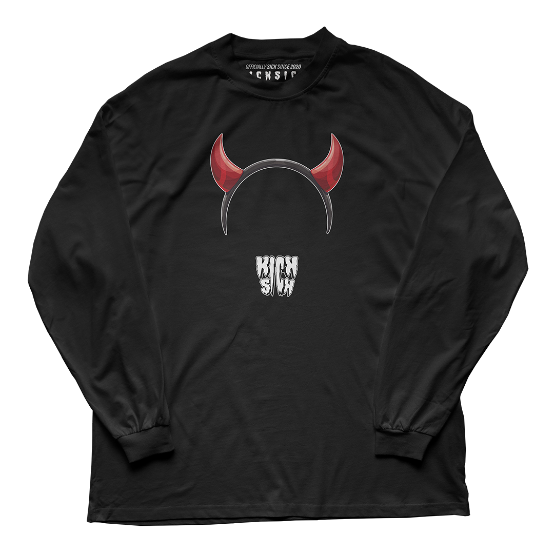 "Red Satin 1 Devil Horns Party Hat" Long Sleeve Tee