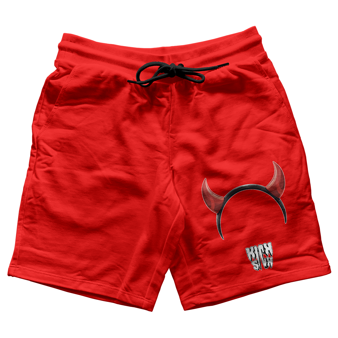 "Red Satin 1 Devil Horns Party Hat" Jogger Shorts