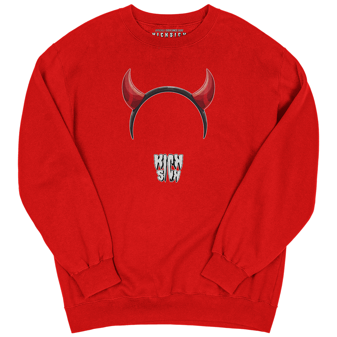 "Red Satin 1 Devil Horns Party Hat" Crewneck Sweatshirt