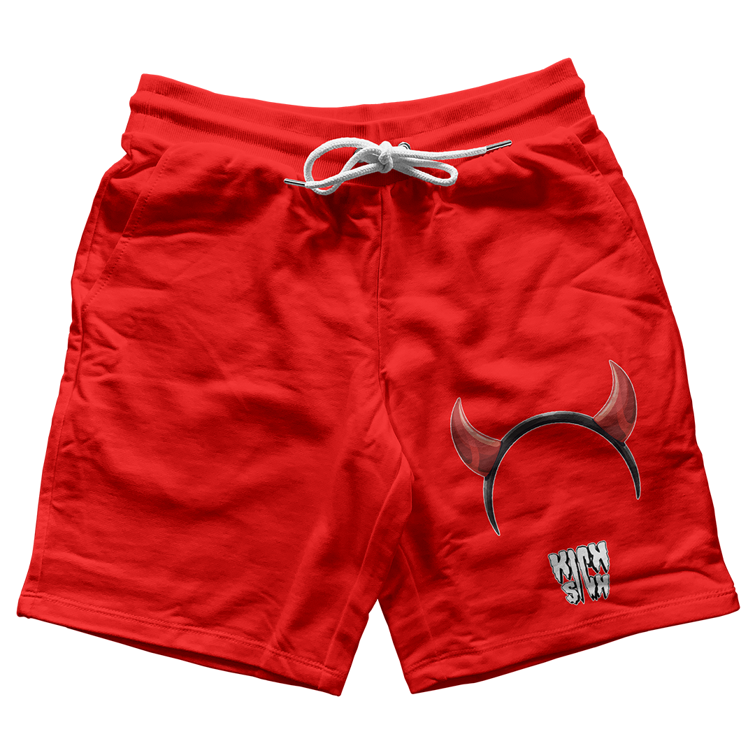 "Red Satin 1 Devil Horns Party Hat" Jogger Shorts