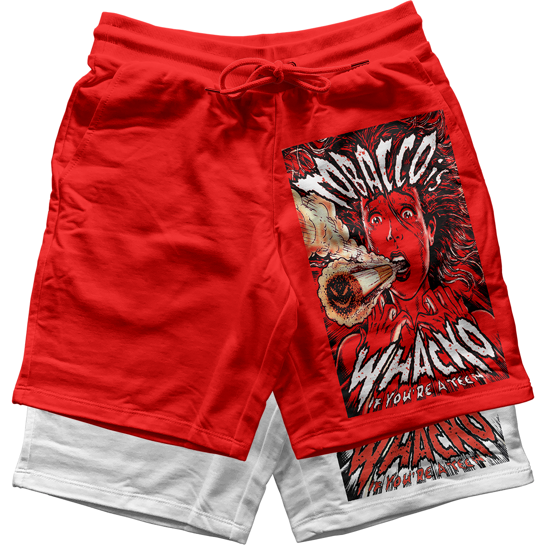 "Red Satin 1 Tobacco Whacko" Jogger Shorts