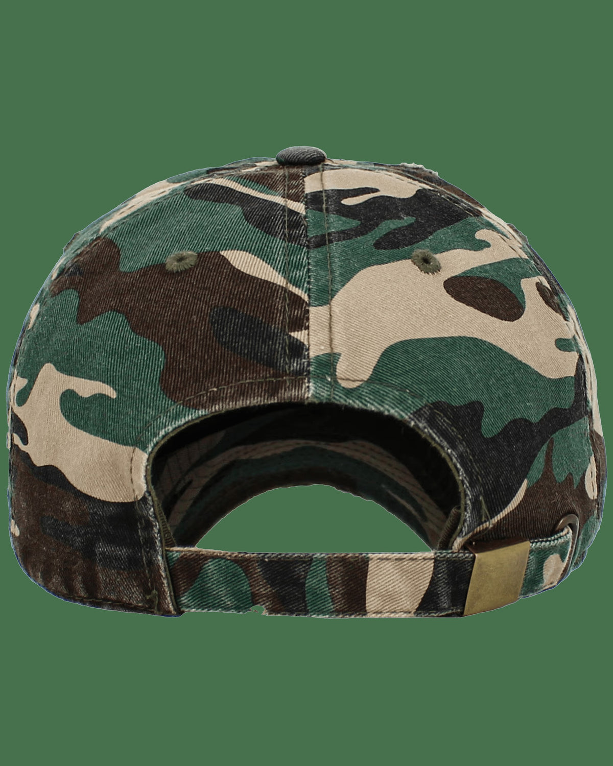 Distressed camo No Smiles hat, back