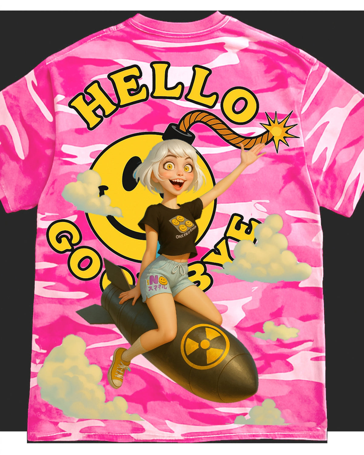 "Hello Goodbye Pinup" | Pink Camo Tee