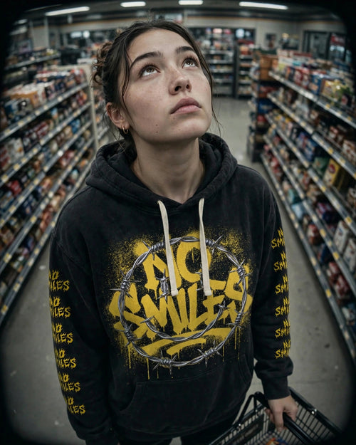 Barbed Wire Smiley Face hoodie, security cam