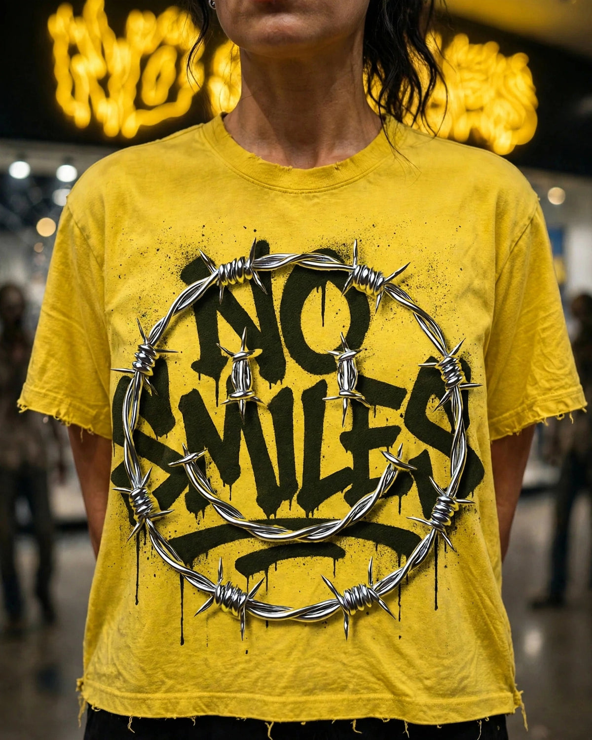 "Barbwired Smiley" | Distressed Tee