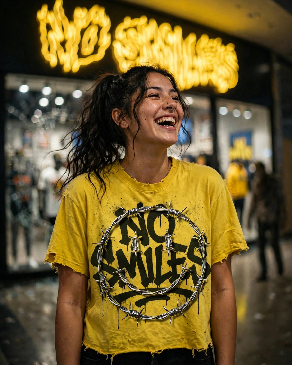 "Barbwired Smiley" | Distressed Tee