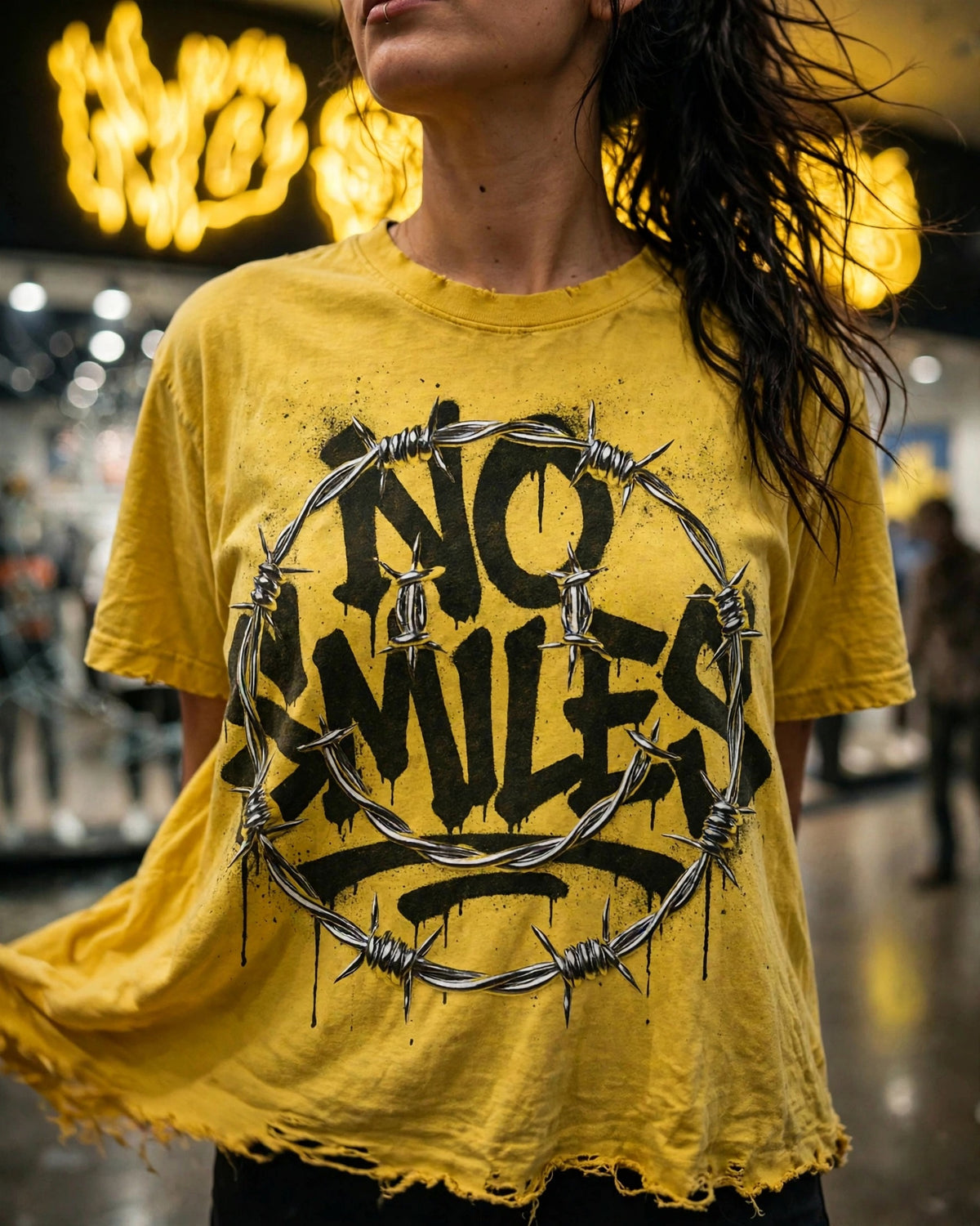 "Barbwired Smiley" | Distressed Tee