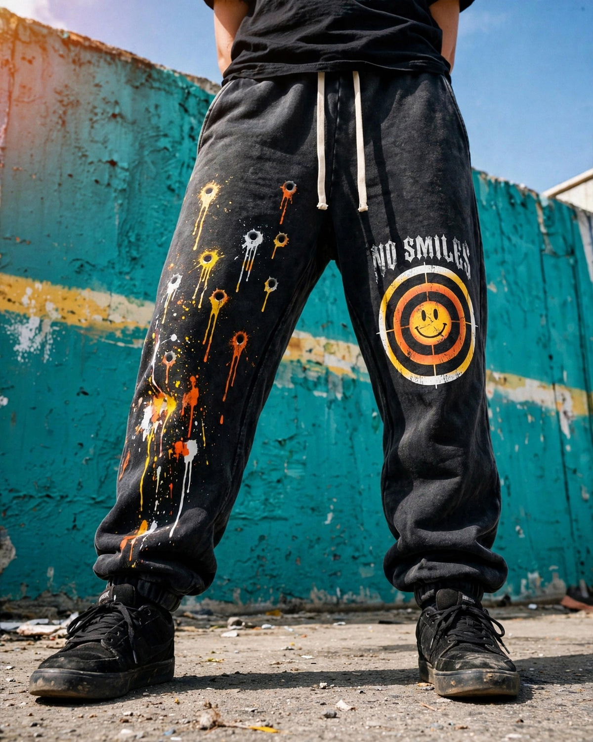 Bullseyes and Bullet Holes sweatpants teal wall hero