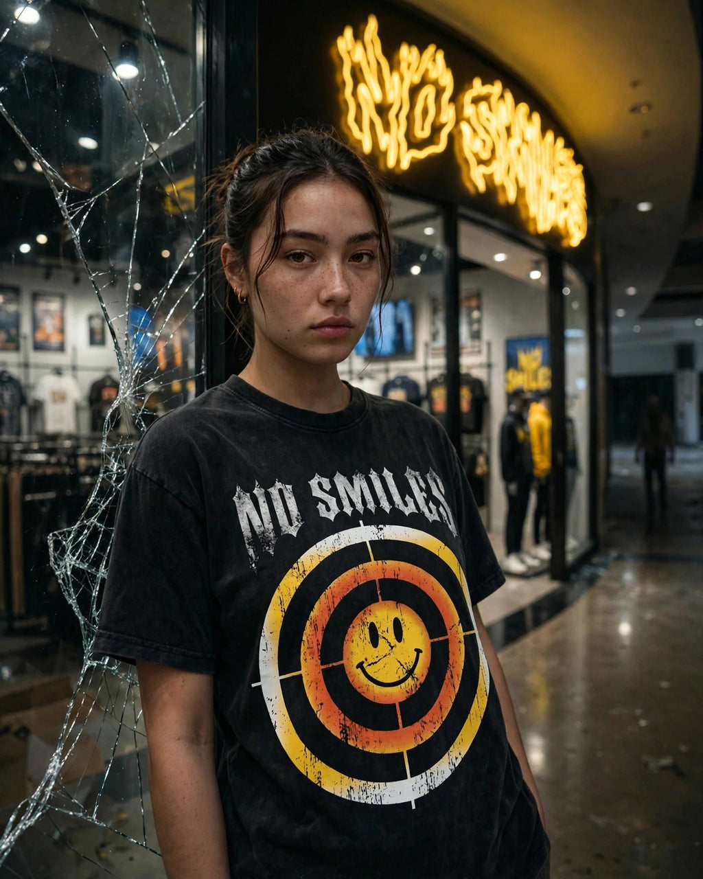 Bullseyes and Bullet Holes tee at the No Smiles store