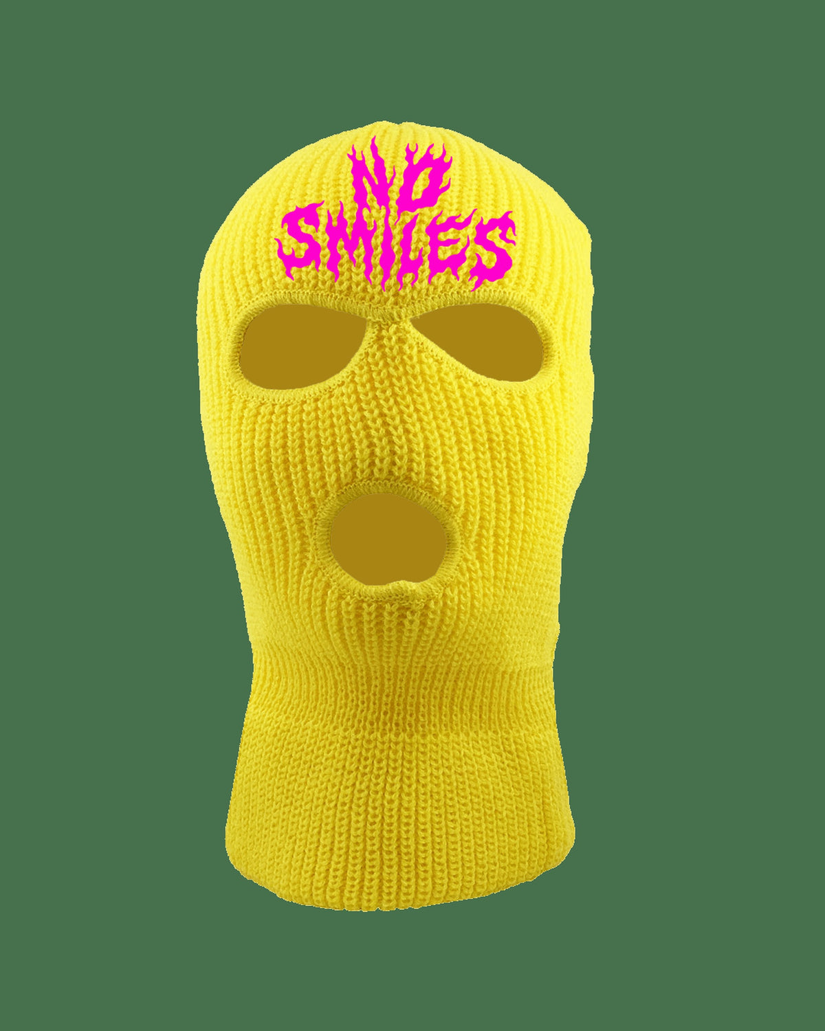 Yellow No Smiles ski mask, front