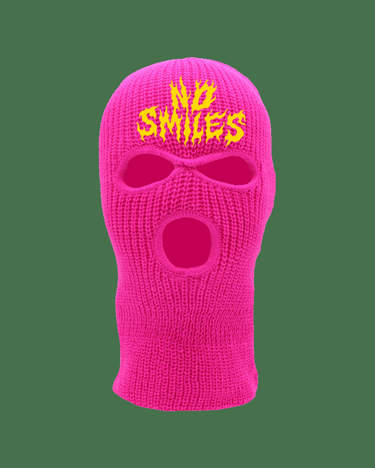 Pink No Smiles ski mask, front