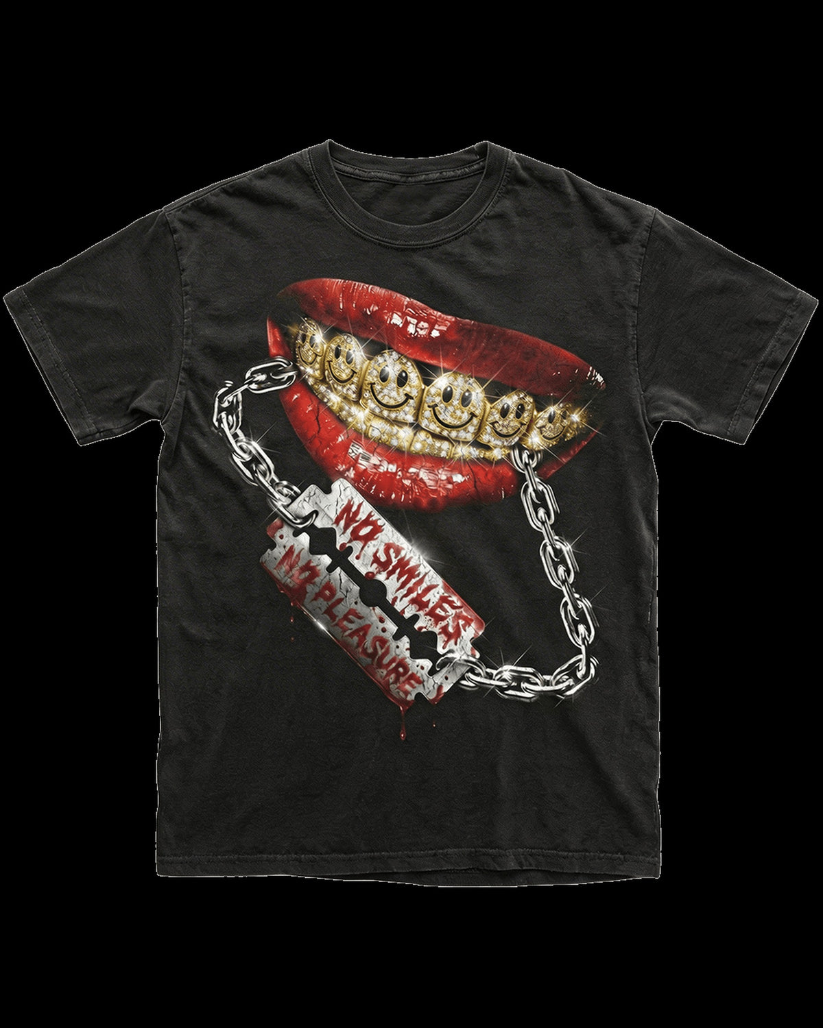 No Smiles No Pleasure tee, front
