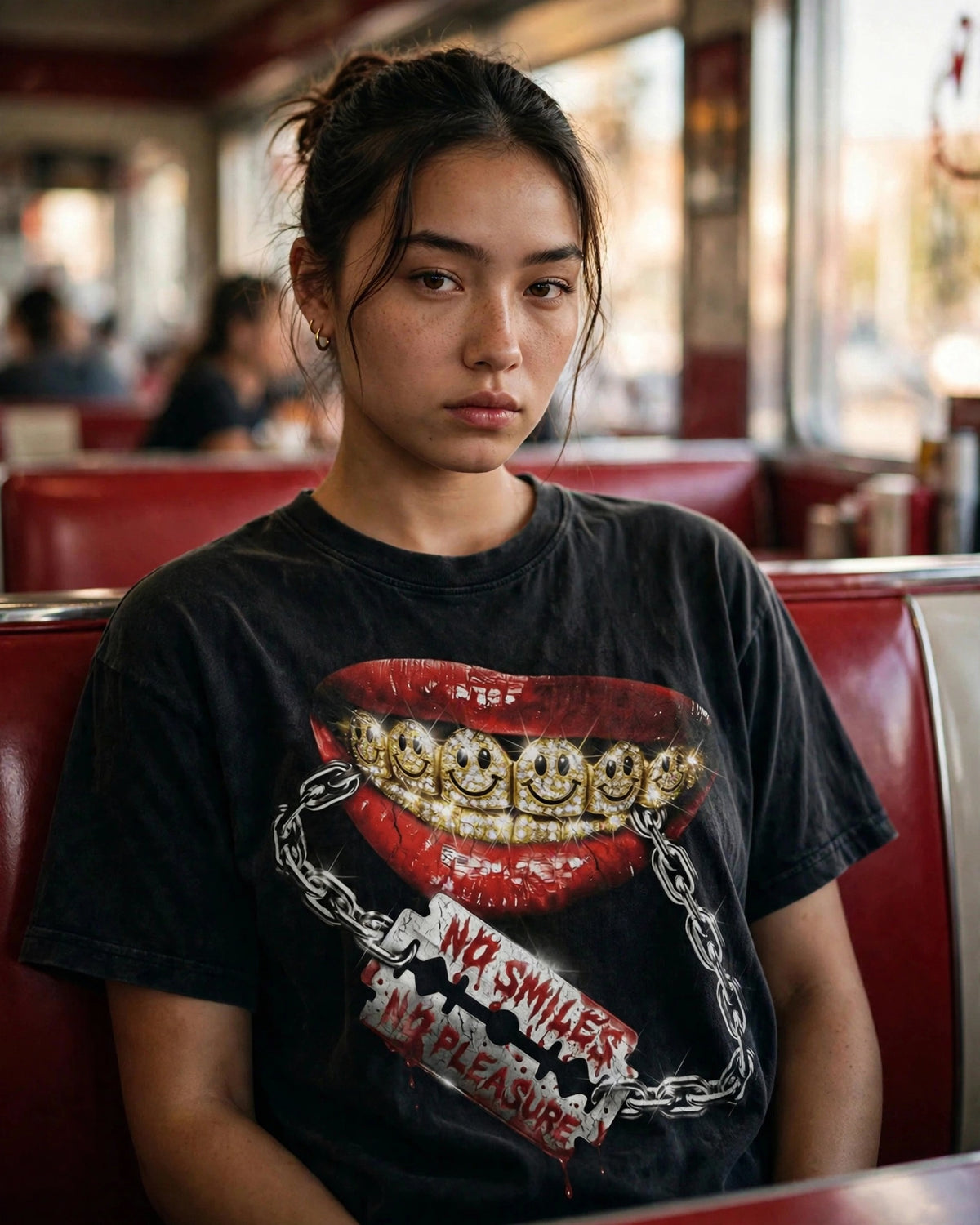 No Smiles No Pleasure tee, diner booth