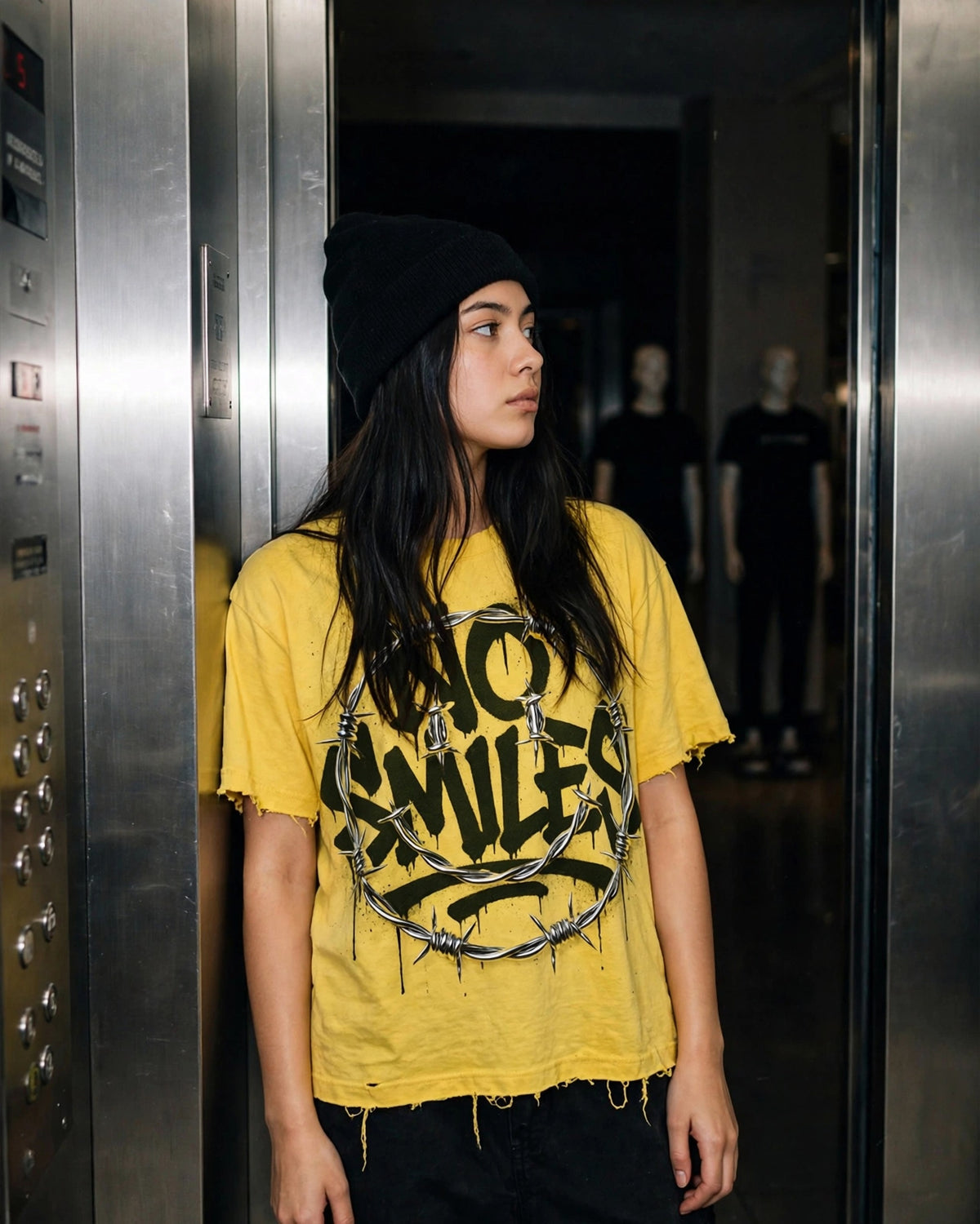 Barbwired Smiley Distressed Tee - No Smiles