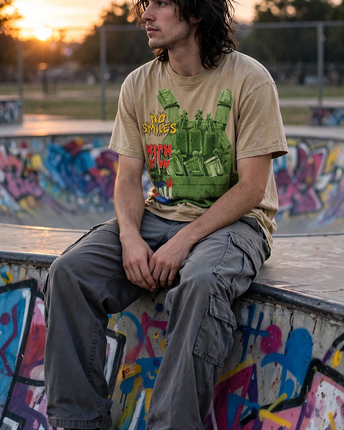 Magazines and Sponsors tee at the skate bowl, wide