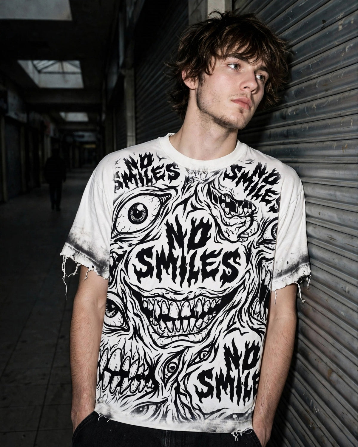 Mutated Smiles Heavy Distressed Vintage Style Tee - No Smiles