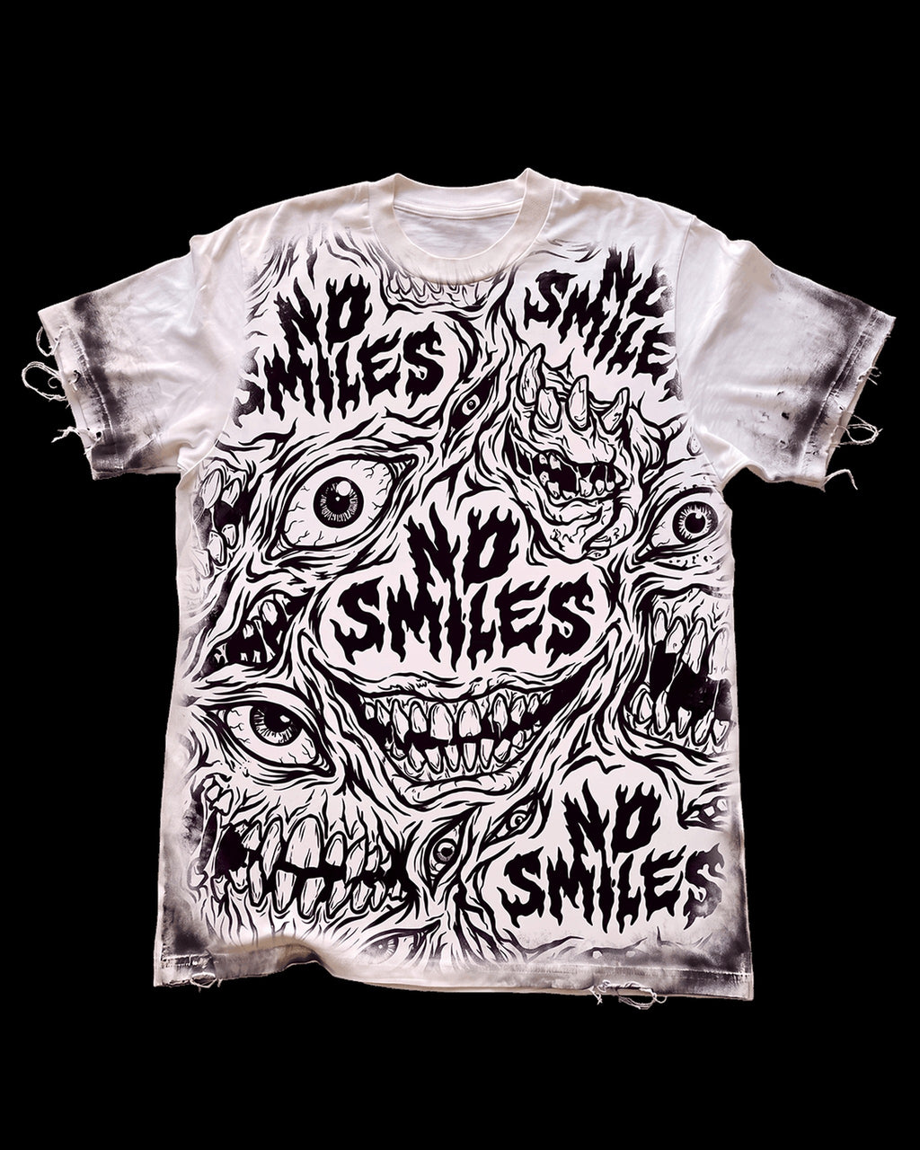 Mutated Smiles Heavy Distressed Vintage Style Tee - No Smiles