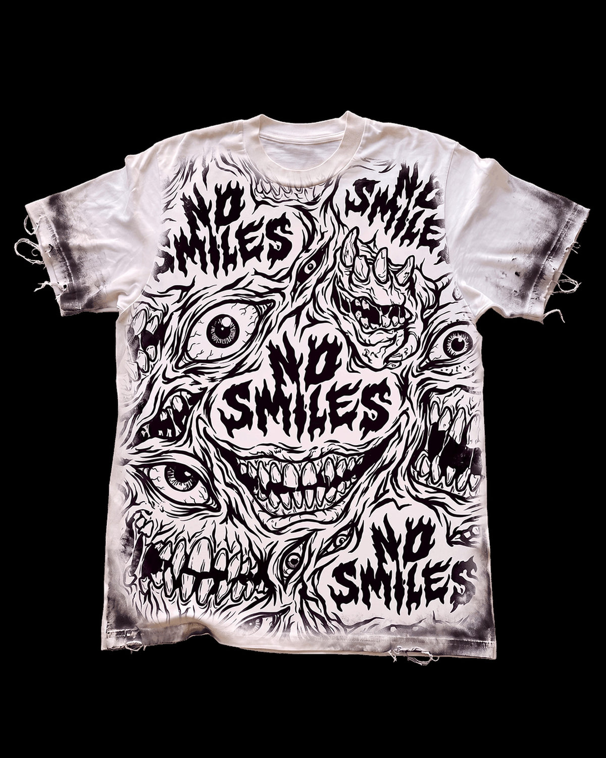 Mutated Smiles Heavy Distressed Vintage Style Tee - No Smiles