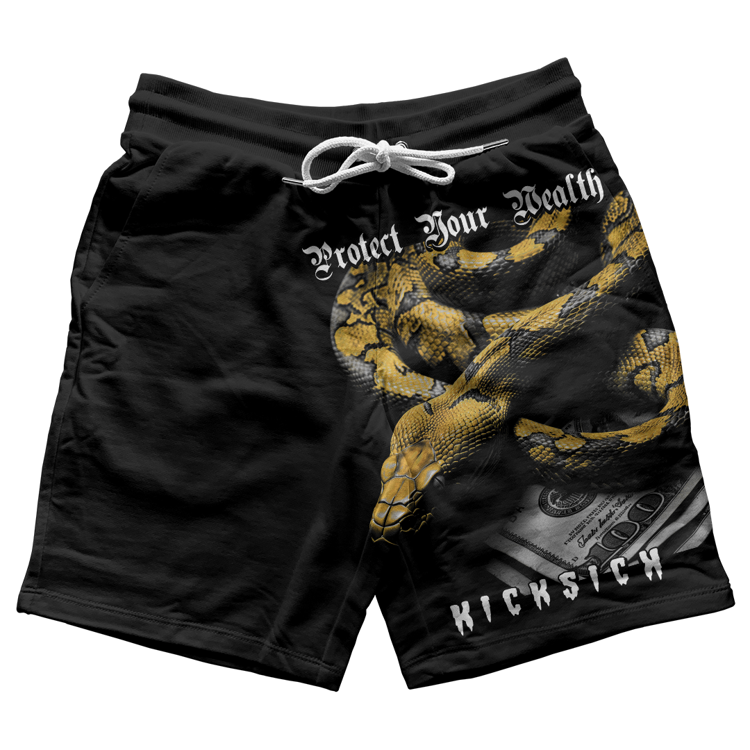 "Yellow Ochre Protect Your Wealth" Jogger Shorts