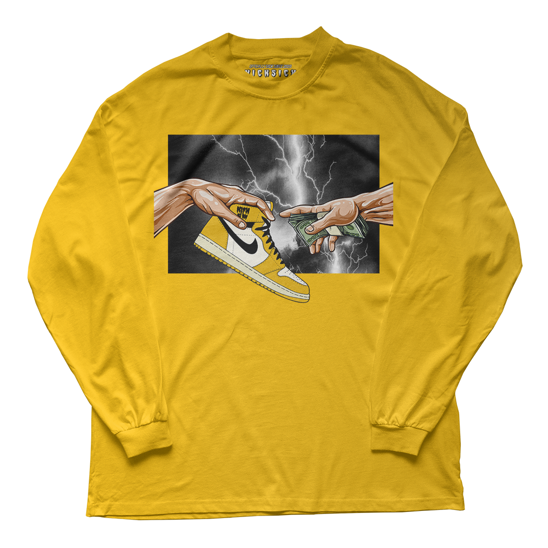 "Yellow Ochre 1 Retro God" Long Sleeve Tee