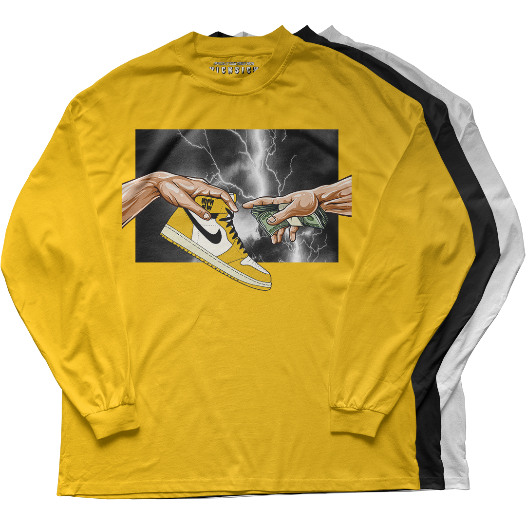 "Yellow Ochre 1 Retro God" Long Sleeve Tee