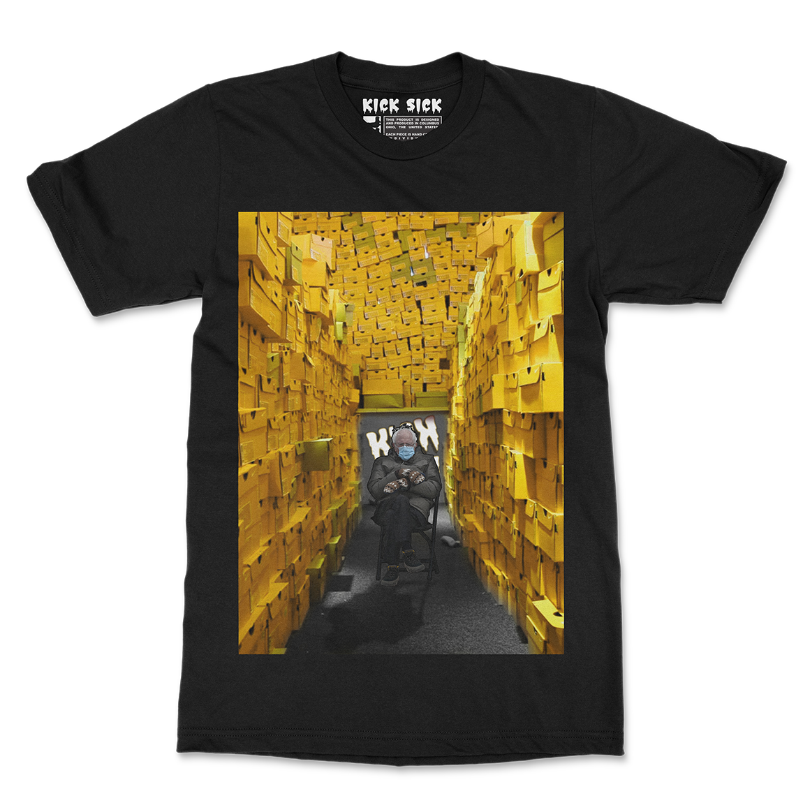 Boxed Out Bernie Gold Yellow Black Tee