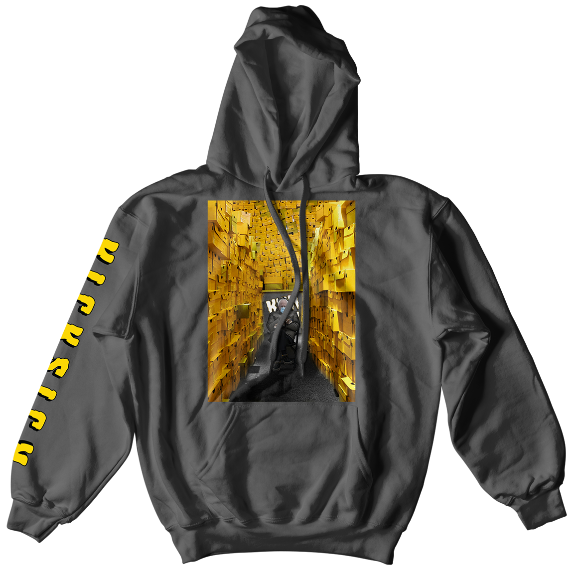Boxed Out Bernie Gold Yellow Charcoal Grey Hoodie