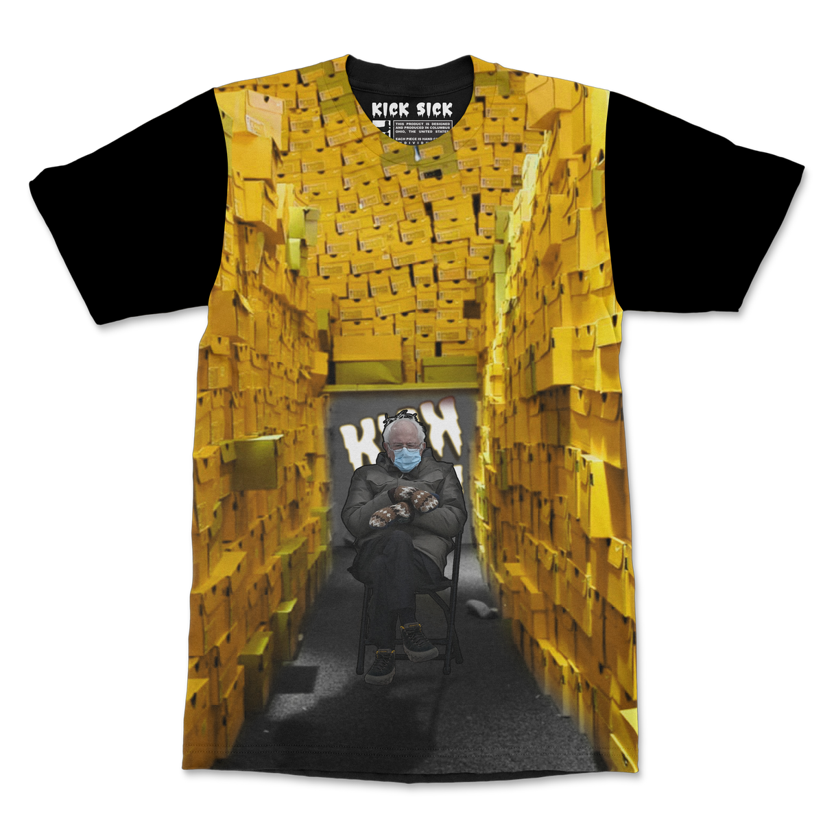 Boxed Out Bernie Gold Yellow Black Sleeves Tee