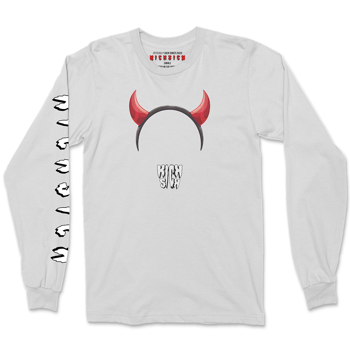 Devil Horns Party Hat White Long Sleeve Tee