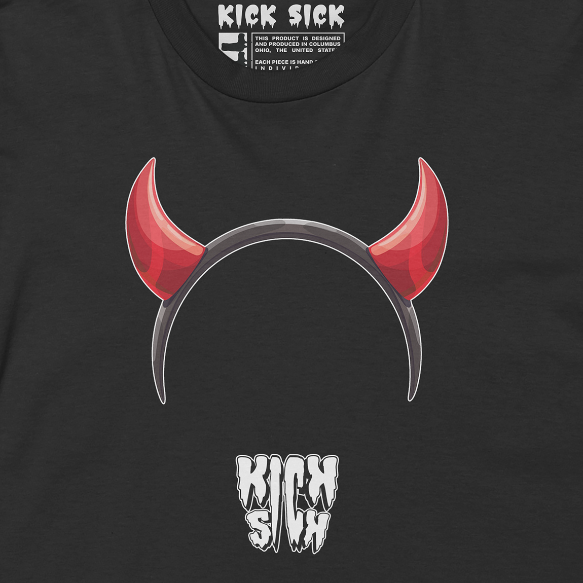Devil Horns Party Hat Black Long Sleeve Tee
