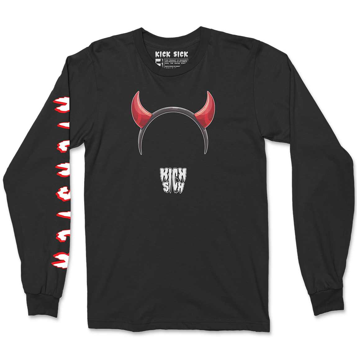 Devil Horns Party Hat Black Long Sleeve Tee