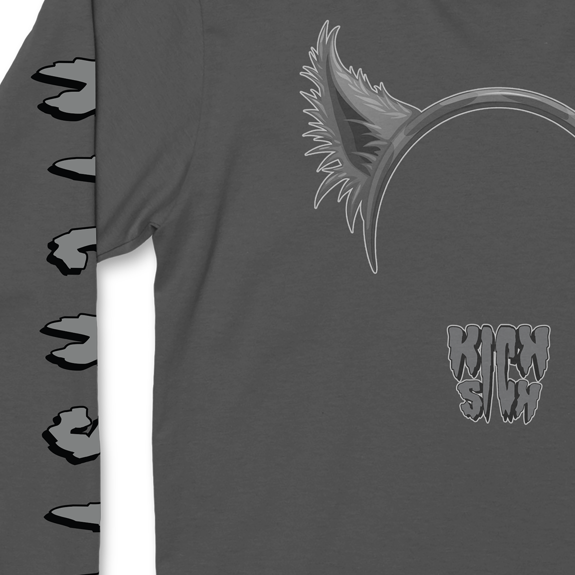 Wolf Ears Party Hat Charcoal Long Sleeve Tee