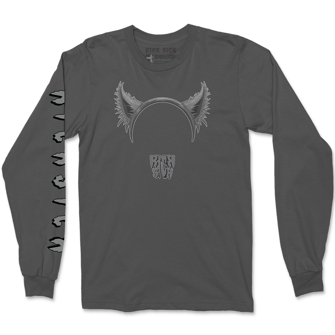 Wolf Ears Party Hat Charcoal Long Sleeve Tee